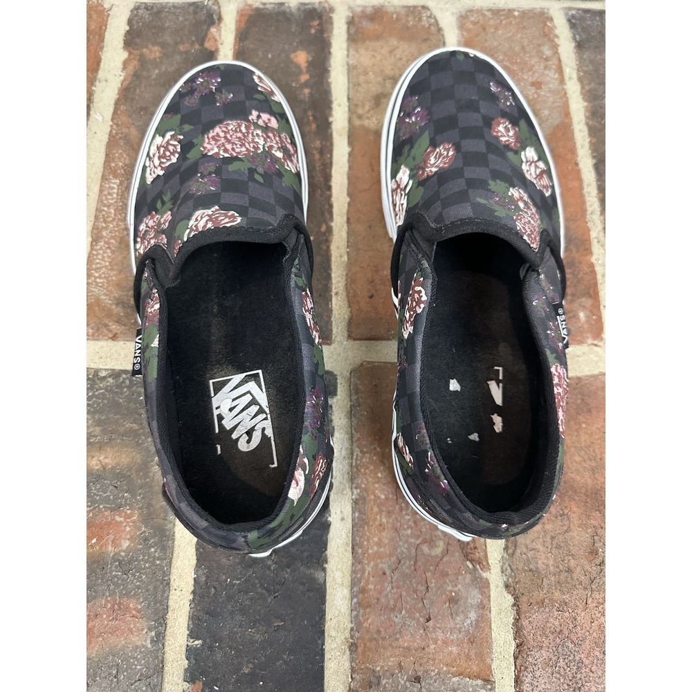 Vans Classic Black Pink Slip-On Casual Shoes Floral Checkerboard Women's 8.5 - Picture 6 of 6